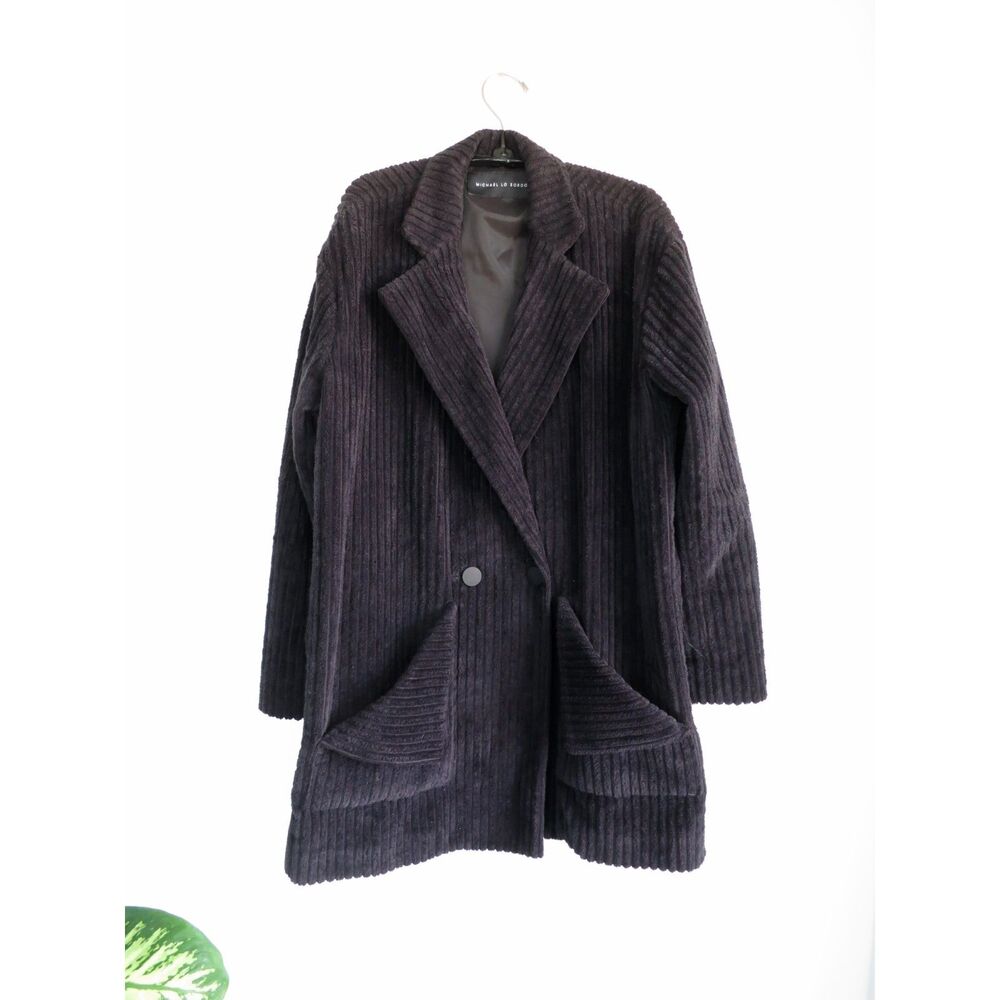 Michael Lo Sordo Black Relaxed Corduroy Black Luxury Tie Coat Jacket Sz 8